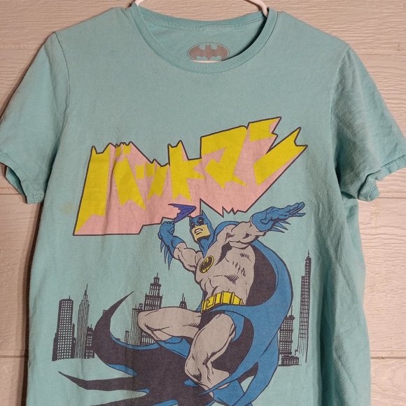 Retro DC Comics Batman Japan Sky Blue Graphic Print Tee T-shirt - Picture 2 of 5